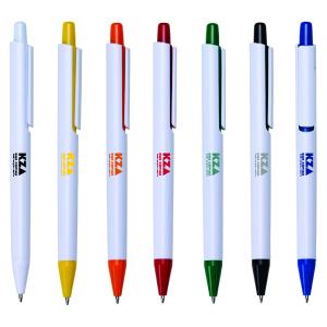 Caneta Personalizada - Branco 2 Plástico Branco  Colorido (Cores em tom pastel não ficam visíveis) Transfer  Necessário envio da logo e informações.
