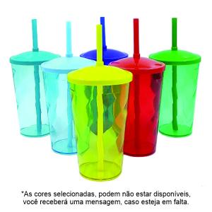 Copo 550ml com Canudo - Mega Euforia Polipropileno  Impressão Colorida Transfer  